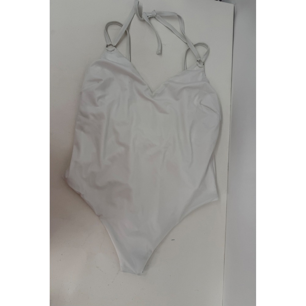 ASOS Design Womens White Multi Strap V-Neck One Piece Swimsuit Sz US 14E/F